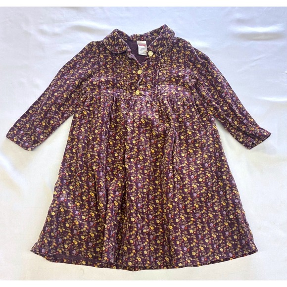 Gymboree Dresses & Skirts - Gymboree Corduroy Floral Dress Girls 4 Purple Long‎ Sleeve Peter Pan Collar 2005